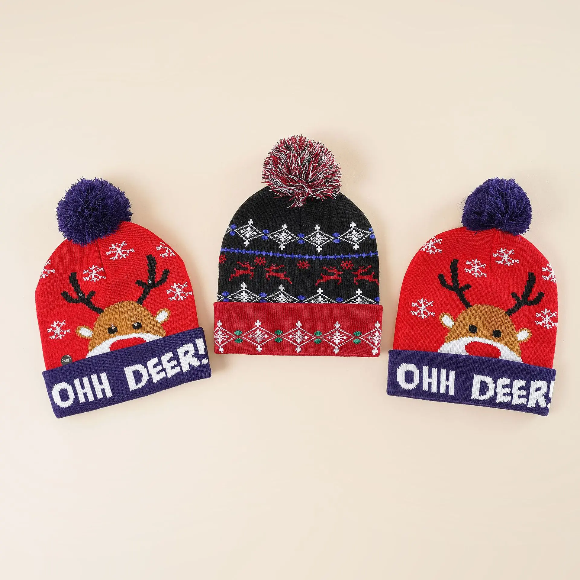 

Christmas Hats LED Light Beanie Bonnet Children's Knitted Hat Baby Boys Girls New Year Gifts Fashion Warm Wool Cap Accessories