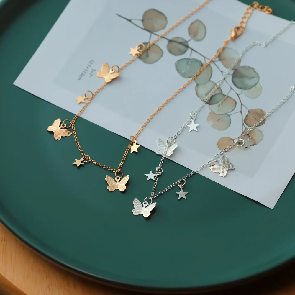 

Cute Star Butterfly Choker Necklace For Women Gold Chain Neck Statement Collar Chains Chocker Shining Female Choker Jewelry