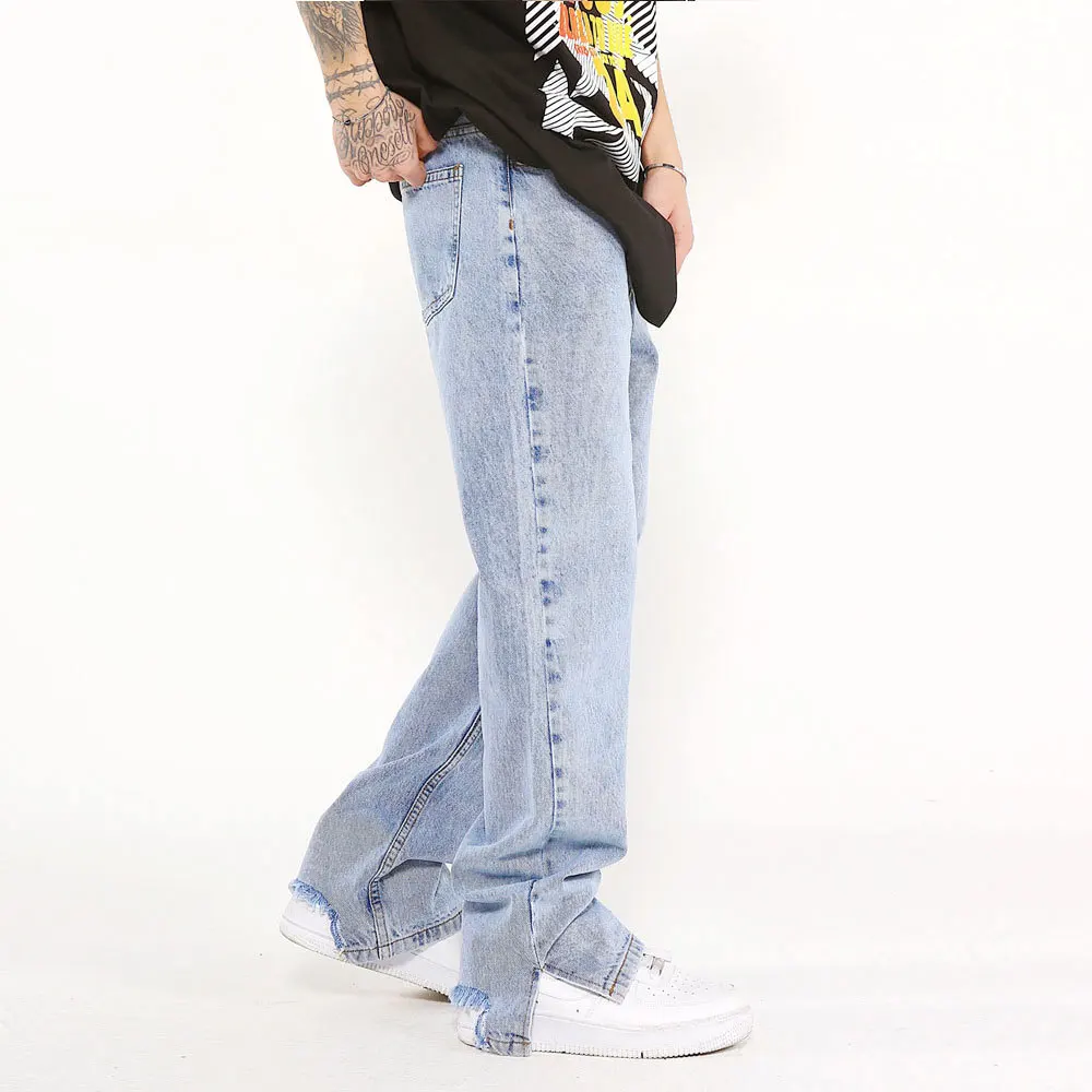 2022 New Y2k Jeans Men Straight Loose Wide-leg Pants Spring Autumn Korean Style Fashion High Street Hip Hop Male Trousers Blue