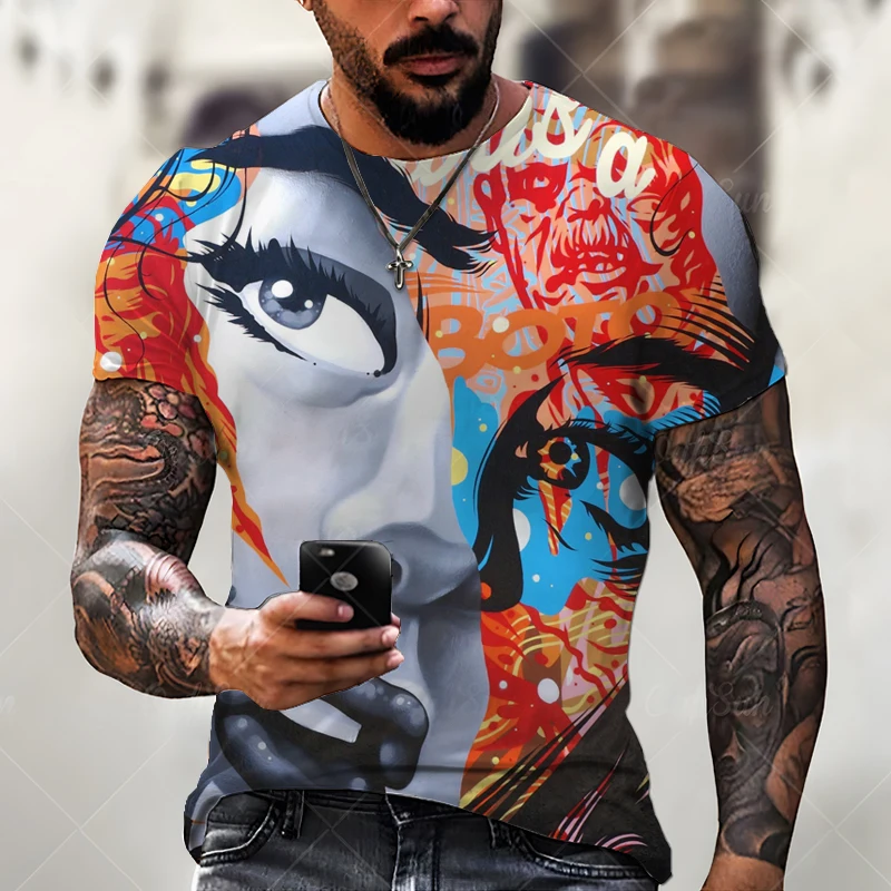 

022 Summer Men's Creative Custom Graffiti 3D Printing Street Super Fun Hip-Hop Cool Fashion Trend Round Neck Clothing XXS-6XL