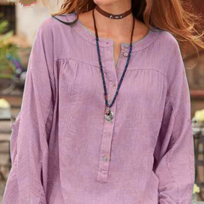 

Spring Autumn New Loose T-shirt European American Women's Tops Solid Color Long Sleeve Open Tube Round Neck Shirt For Ladies