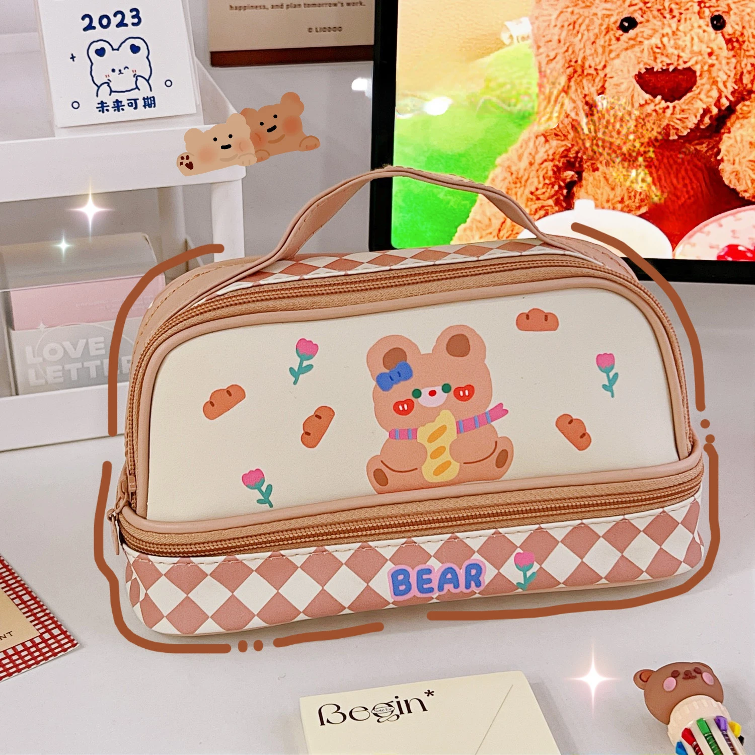 

Large Capacity School Pencil Bag Double-layer Stationery Storage Holder Back to School Papeleria Supply B426