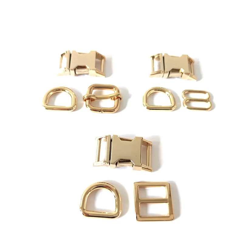 

20 Sets/Lot Metal Buckle Pet Dog Collar Harness Accessory Hardware 15mm Webbing D Ring Adjuster Slider Straps Belt Sewing Clasp