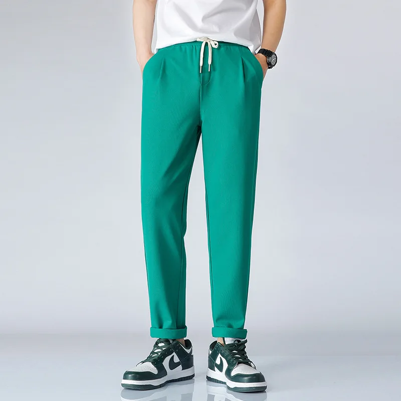 

Men Clothing 2022 New Spring Korean Fashion Green Sweatpants Men Streetwear Knit Joggers Straight Elastic Casual Long Pants