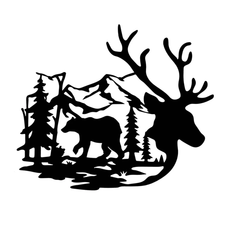 Олень и медведь металлическая стена идеальный подарок для любителей дикой природы 22x2 5 см/8, 8x10 дюймов A0KE