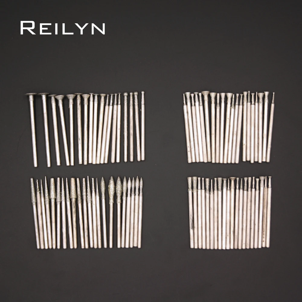 80 Pz/Set Punte Abrasive Diamond Burr Dremel Testa Di Lucidatura Per Utensile Rotante Incisione Pietra Di Giada Di Vetro Gambo Da 2.35Mm