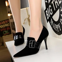 sexy deep mouth shoes women pumps pointed toe snake pattern belt buckle high heels party woman zipper flock ankle boots pumps