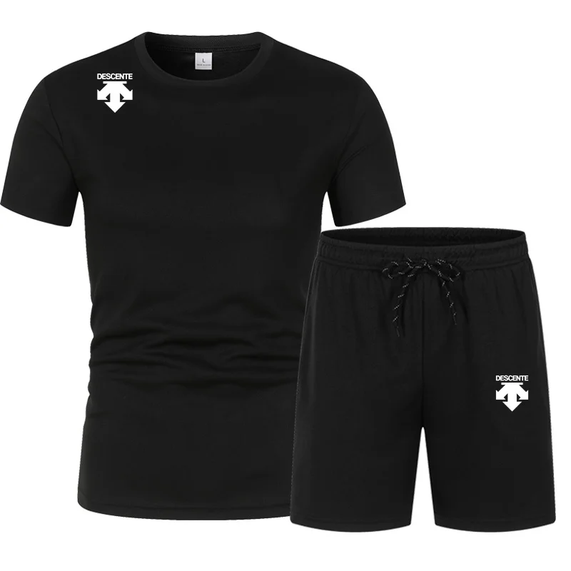 

Summer brand new DESCENT men's sports T-shirt + shorts set brand casual breathable jogging pants hip-hop fashion clothing 2023
