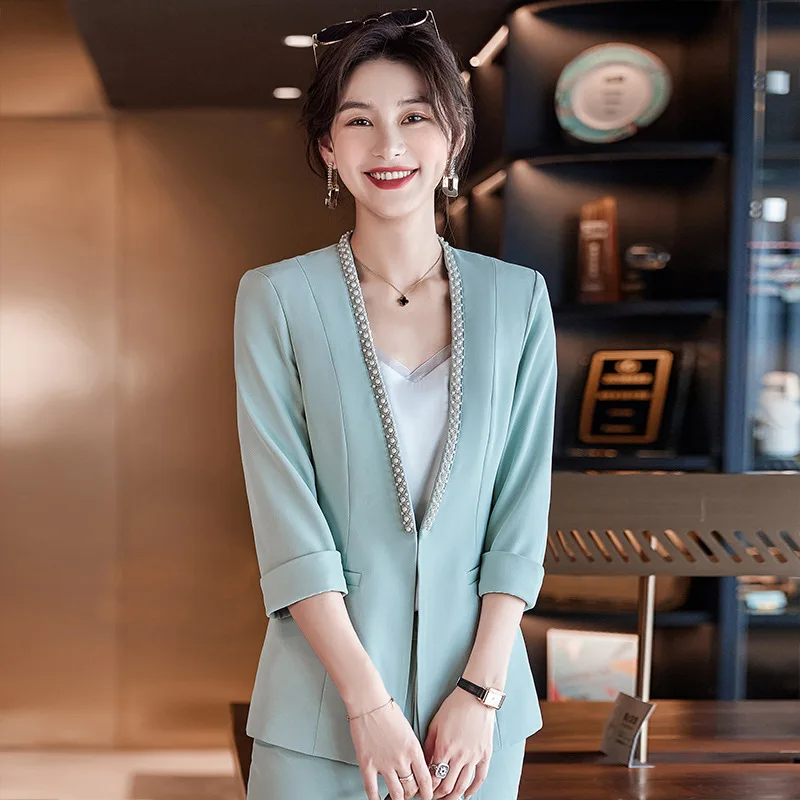 Beautician jewelry store gold store middle sleeve work clothes spring and summer female jewelry store receptionist suit female