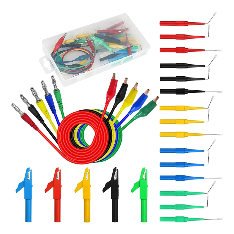 

25 Piece Automotive Test Lead Kit, Back Probe Alligator Clip, Alligator Clip To 4Mm Banana Plug Test Probe Back Probe