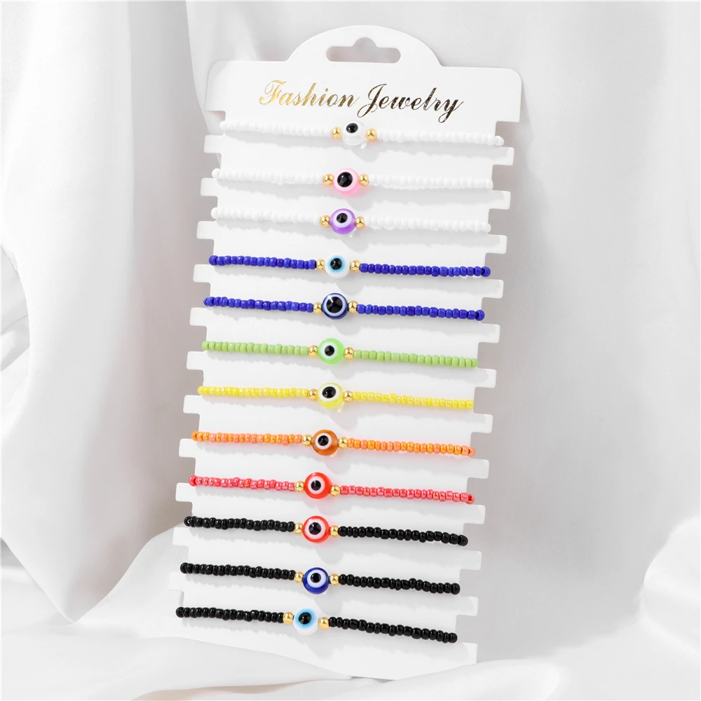 

12pcs Turkey Evil Eye Bracelets For Women Men Multicolor Adjustable Braided Bracelet Set Wish Lucky Handmade Prayer Jewelry Gift