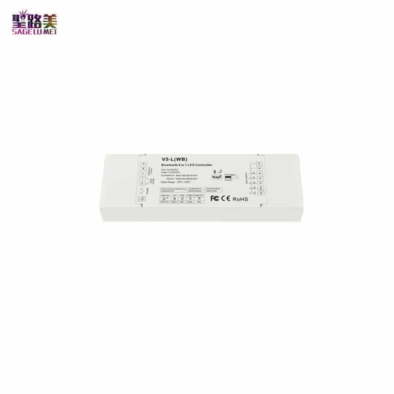 

5 in 1 LED Bluetooth Controller DC12-48V Tuya App 5CH Dimmer Four PWM Frequency 500/2000/8000/16000Hz For LED Strip Lights Tape