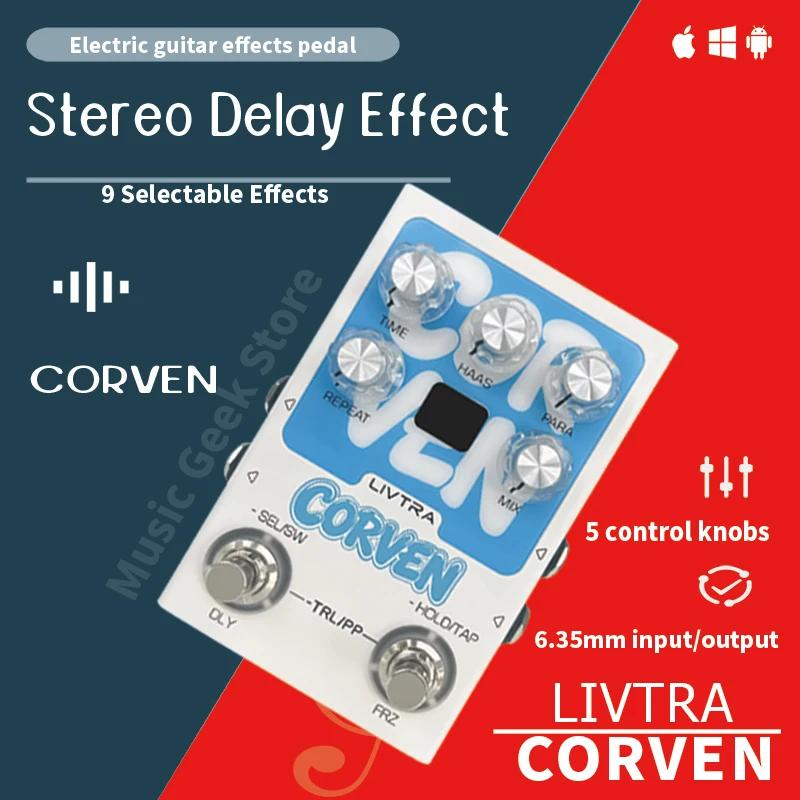 Фото Педаль стерео-дилэя LIVTRA CORVEN, 9 алгоритмов, True Stereo I/O, Tap Tempo, Freeze, USB-запись для электрогитары, сцены и студии №1