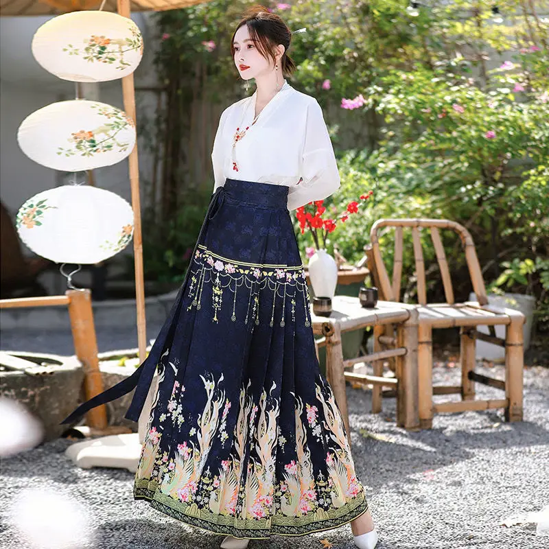 Оригинальная Женская юбка Hanfu китайский костюм Mamianqun династия Мин традиционное