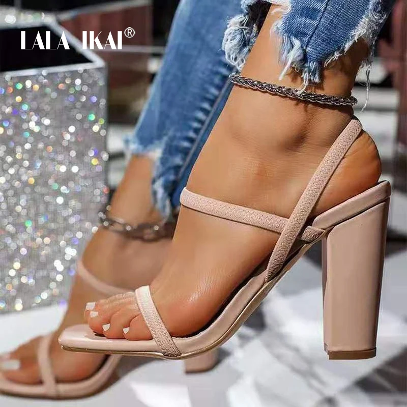 

LALA IKAI New Lace Up Sexy Sandals For Women Summer High Heel Shoes Square Toe High Heel Dress Sandal Big Size 43