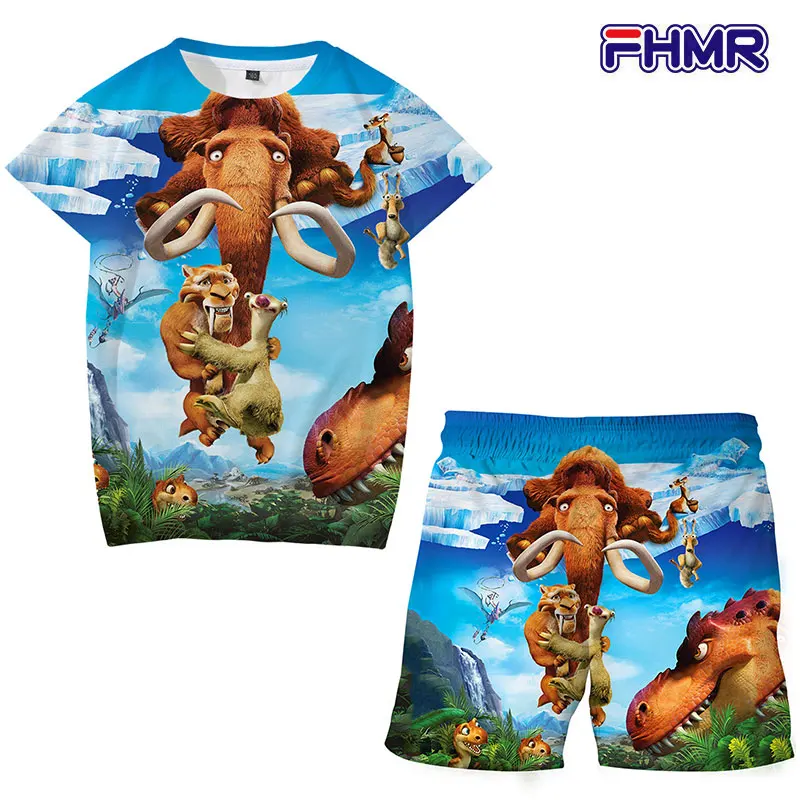 

2022Kids Clothing Sets Summer New Style Ice Age Animation Printing Clothes Short Sleeve T-shirt+pant 2pcs Children Clothes Suits