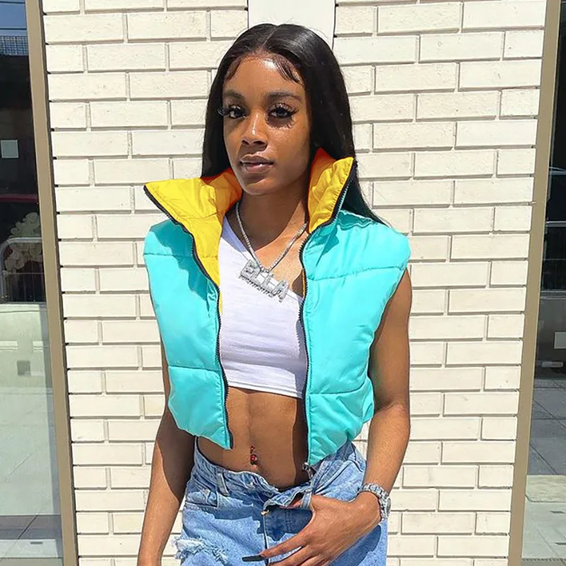 Women Down Jackets Autumn and Winter Bread Clothes Solid Sleeveless Casual Vest Coats Color Patchwork Female Jacket Waistcoat