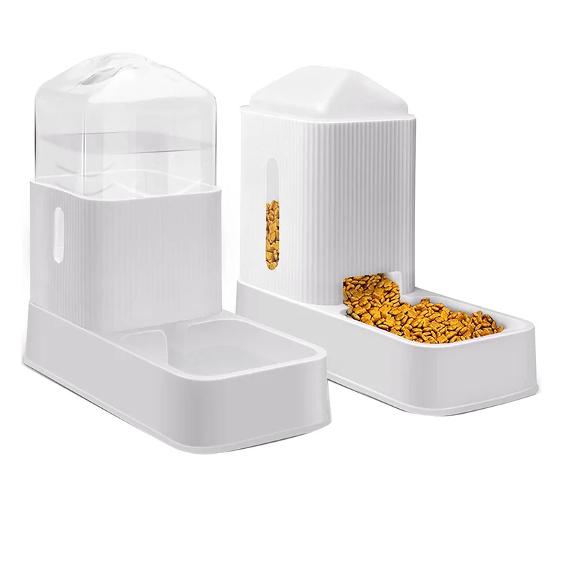 

Cat Feeders and Cat Water Dispenser Set 2 Packs Automatic Cat Feeders Dog Feeders Gravity Feeders for Pets White