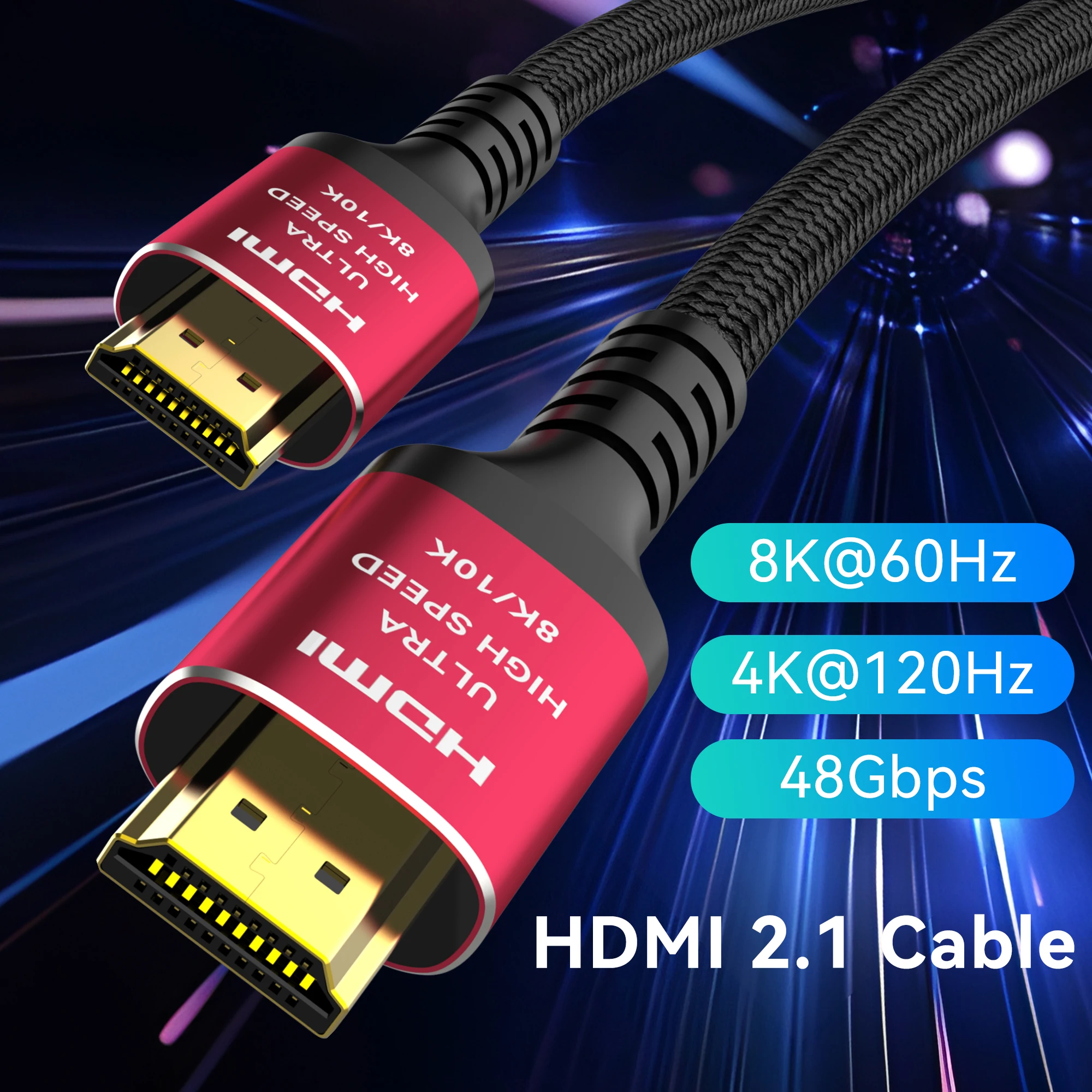 Фото CYANMI 2-Pack 8K HDMI 2,1 кабели 48 Гбит/с высокоскоростная оплетка раньше 120 Гц 8K @ 60 Гц Совместимость с Roku TV/PS5/PS4/RTX 3080 3090 №2