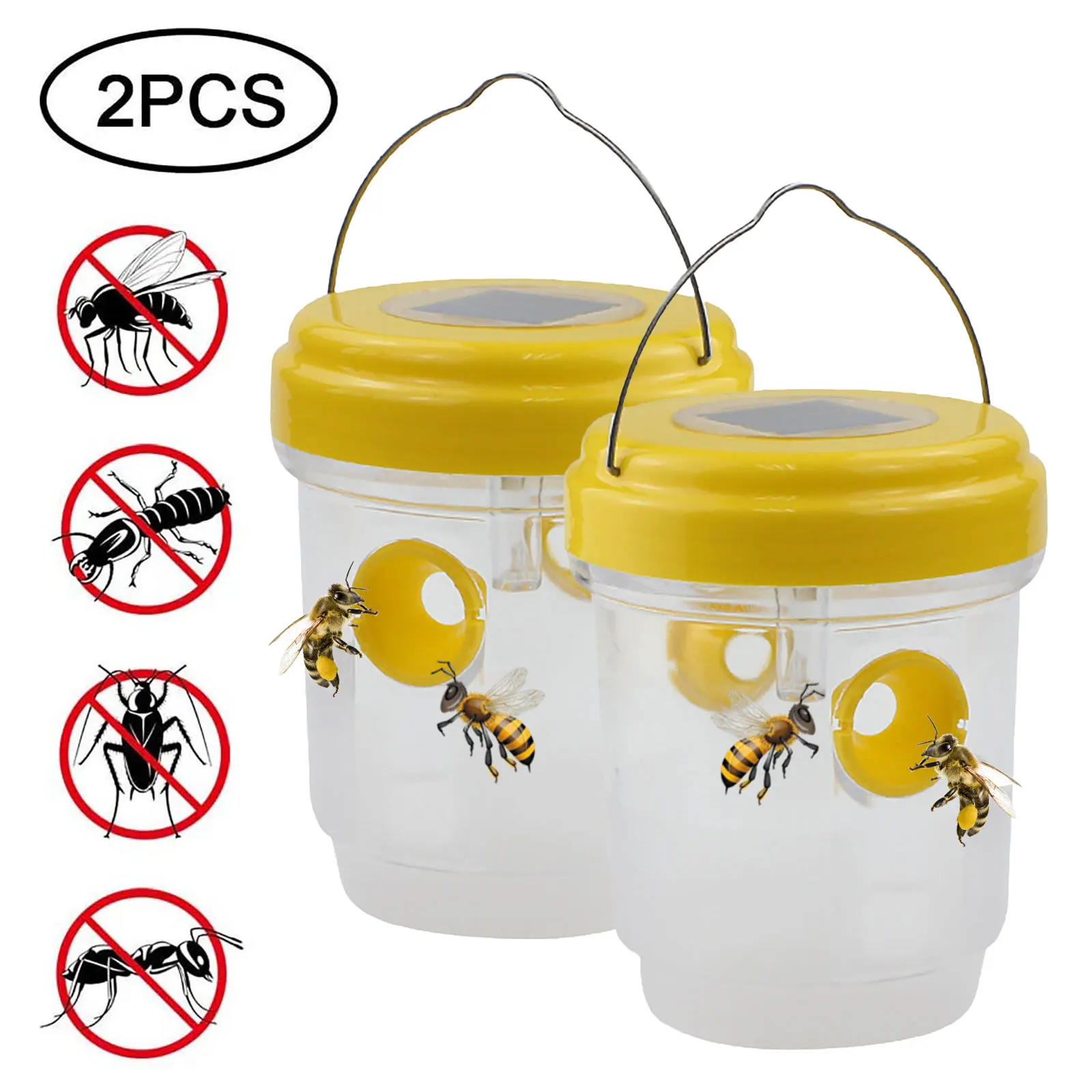 

2pcs Solar Wasp Trap Waterproof Outdoor Hanging Yellow Jacket Trap Safe Non-Toxic Bee Trap Hornet Traps Reusable Bee Catcher