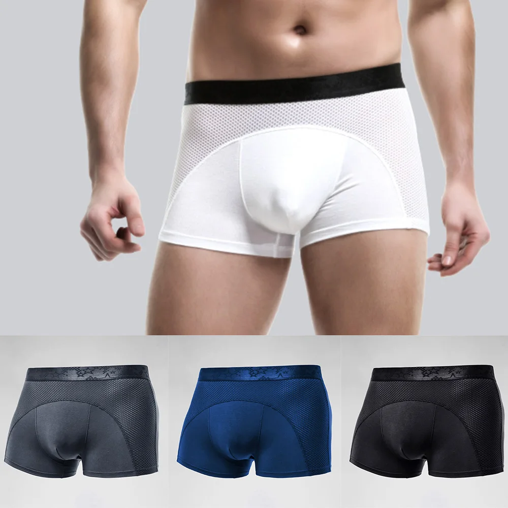 

Mens Hot Boxershorts Men Mesh Breathable Ice Silk Boxer Trunks Bulge Pouch Underwear Shorts Panties Swimming Trunks Lingerie