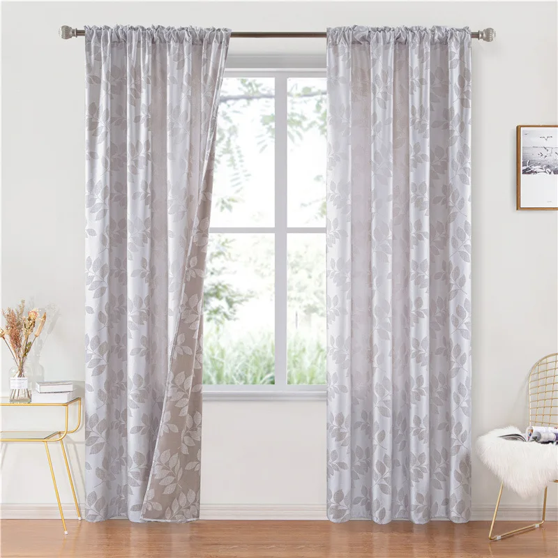 

Curtains for Living Room Dining Bedroom Leaf Jacquard High Shading Finished Product Heat Insulation and Sun Protection Hotel