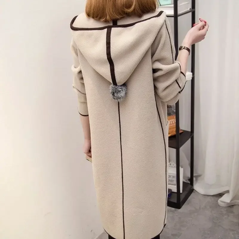Весенне-осенне-зимняя новая шерстяная куртка с капюшоном женская свободная