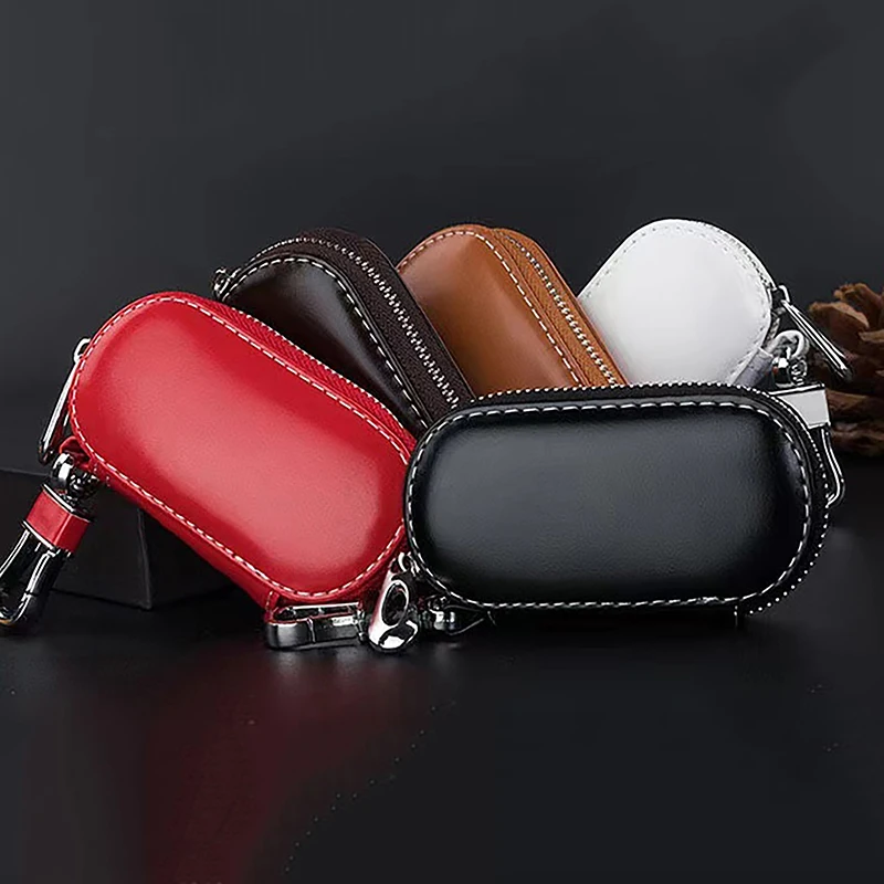 

Men Key Holder Housekeeper Leather Car Key Wallets Keys Organizer Women Keychain Covers Zipper Key Case Bag Unisex Pouch Purse