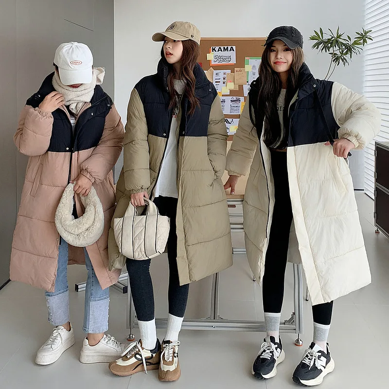 

Новинка, европейские товары, Корейская версия пуховика из хлопка, утепленное хлопковое пальто с капюшоном, Женское пальто средней длины из пуха и хлопка