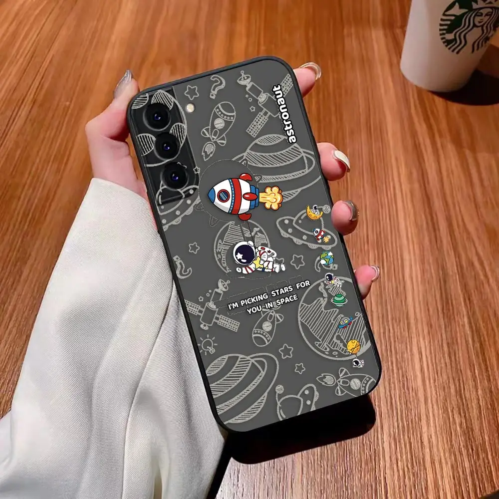 Matte Phone Case for Samsung Galaxy S23 S22 S21 S20 S10 4G S9 S8 Plus ULTRA 5G LITE Case Funda Capa Cartoon Cute Astronaut Space