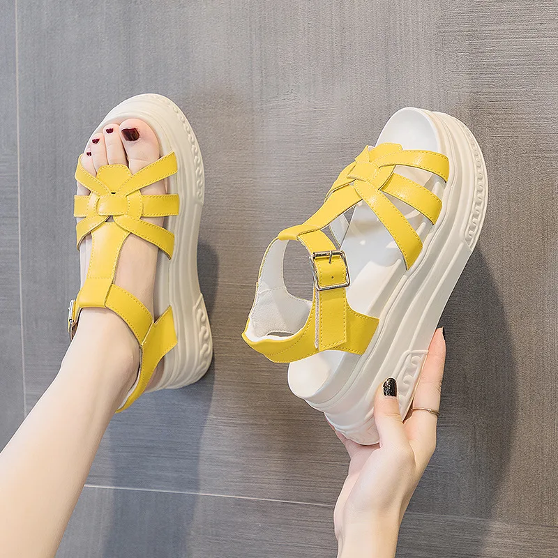 7cm Platform Women Sandals Roman Casual Increase Height Fashion Buckle Design Summer 2023 Outdoor Skeleton Wedges Chunky Shoes