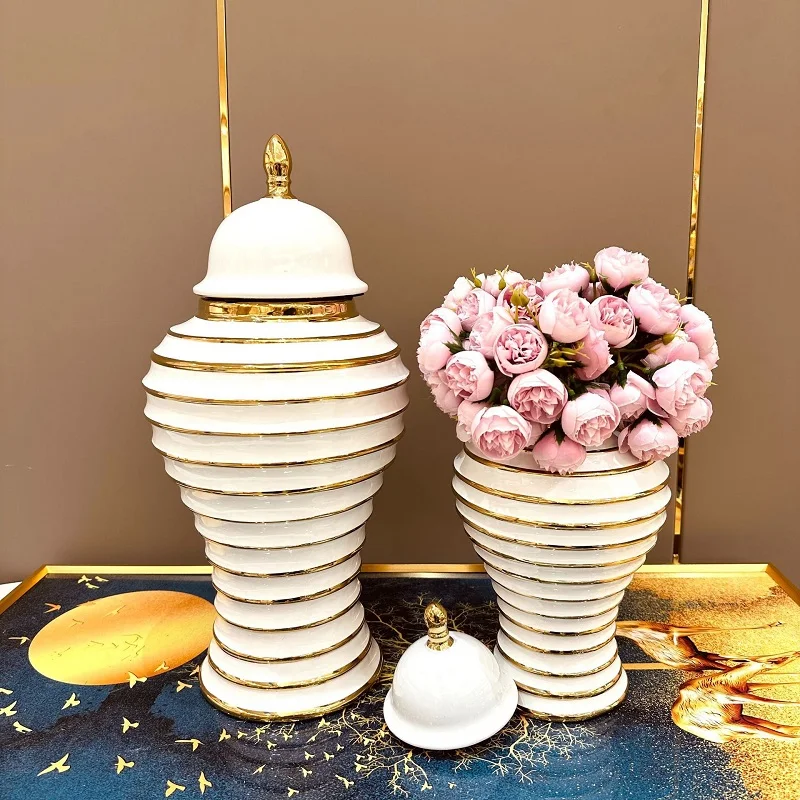 Ceramic Light Luxury Electroplated General Cans European Style Flower Vase Crafts Decorative Decorative Storage Tanks with Soft 4