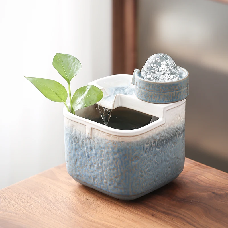 

Настольный бесконечный небольшой фонтан с текущей водой, украшения с циркулирующей водой, вращающийся керамический ландшафт