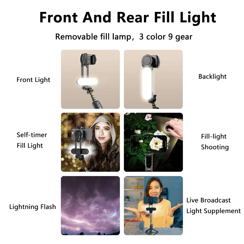 Mobile Phone Gimbal Stabilizer With Fill Light Bluetooth Wireless Remote Smartphone Video Shooting Vlog Selfie Stick For IOS