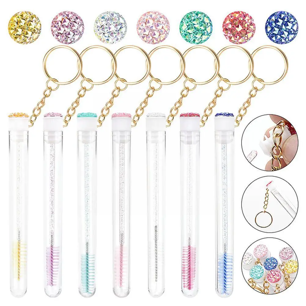 

Tube Eyelash Brush With Gold Keychain Glitter Mascara Wand For Lash Extension Clear Micro Comb Container Makeup Tool Q9O5