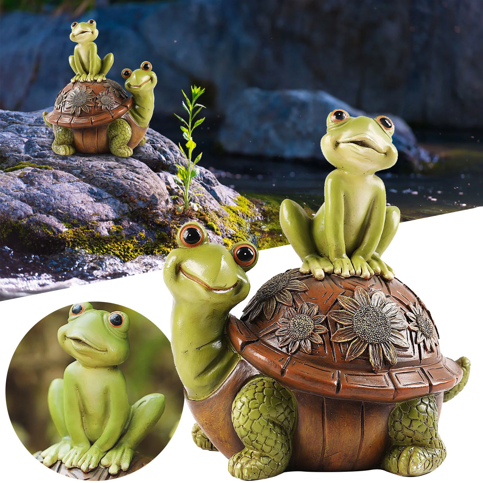 

Садовые фигурки лягушек, сидячей черепахи, уличное украшение для сада, художественное украшение для террасы, синяя лампочка, украшения для ...