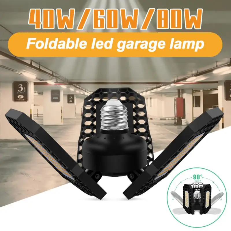 

40/60/80W LED Garage Light E26/E27 Deformation Folding Lamp Highlight Energy Saving Ceiling Light For Indoor Warehouse Workshop
