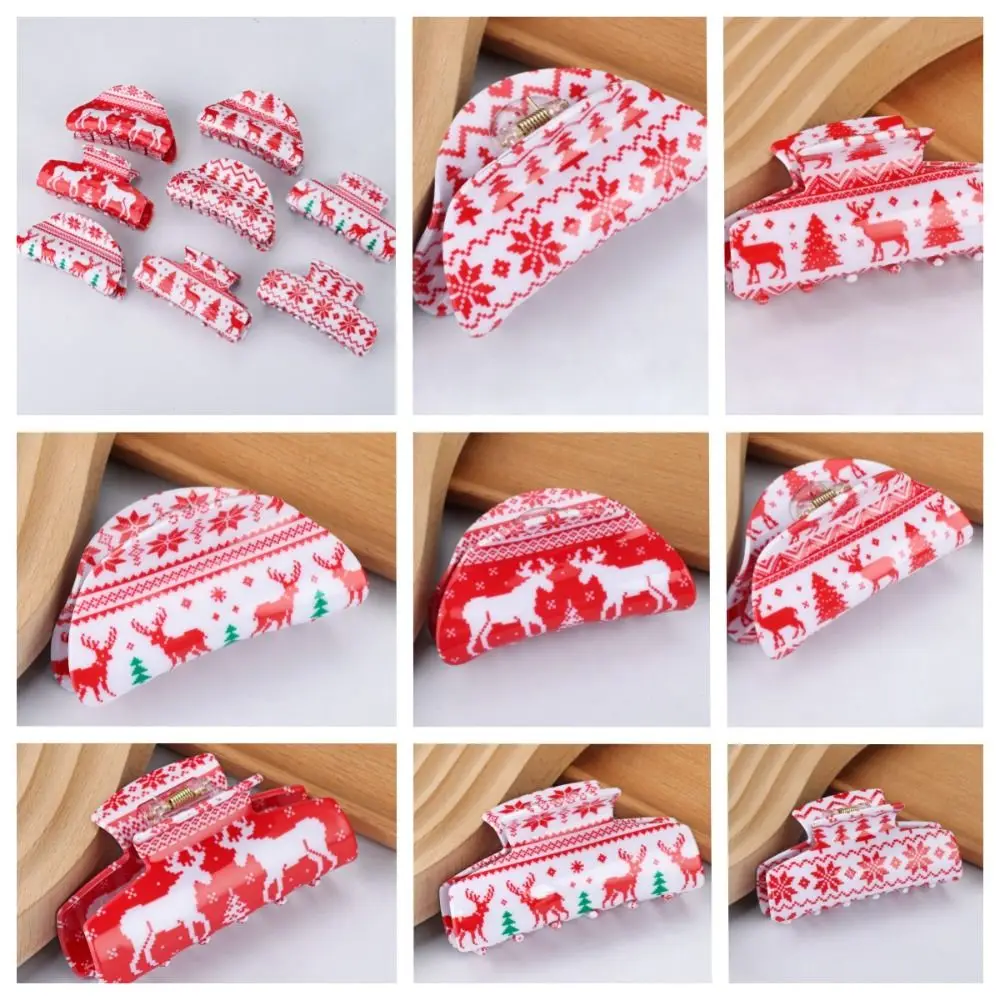 

Elk Christmas Hair Claw Sweet Snowflakes Christmas Tree Acrylic Shark Clip Travel