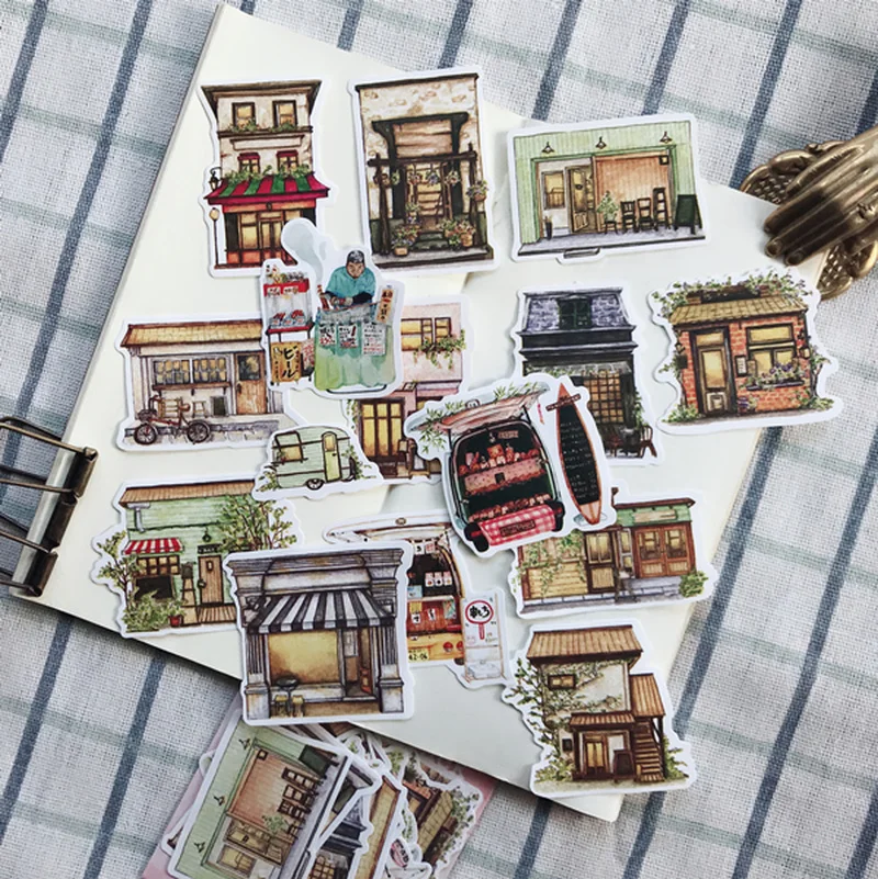 

11 Pcs Vintage Street Buildings Sticker Junk Journal Ephemera DIY Album Cartoon Decor Aesthetic Stickers Scrapbooking Material