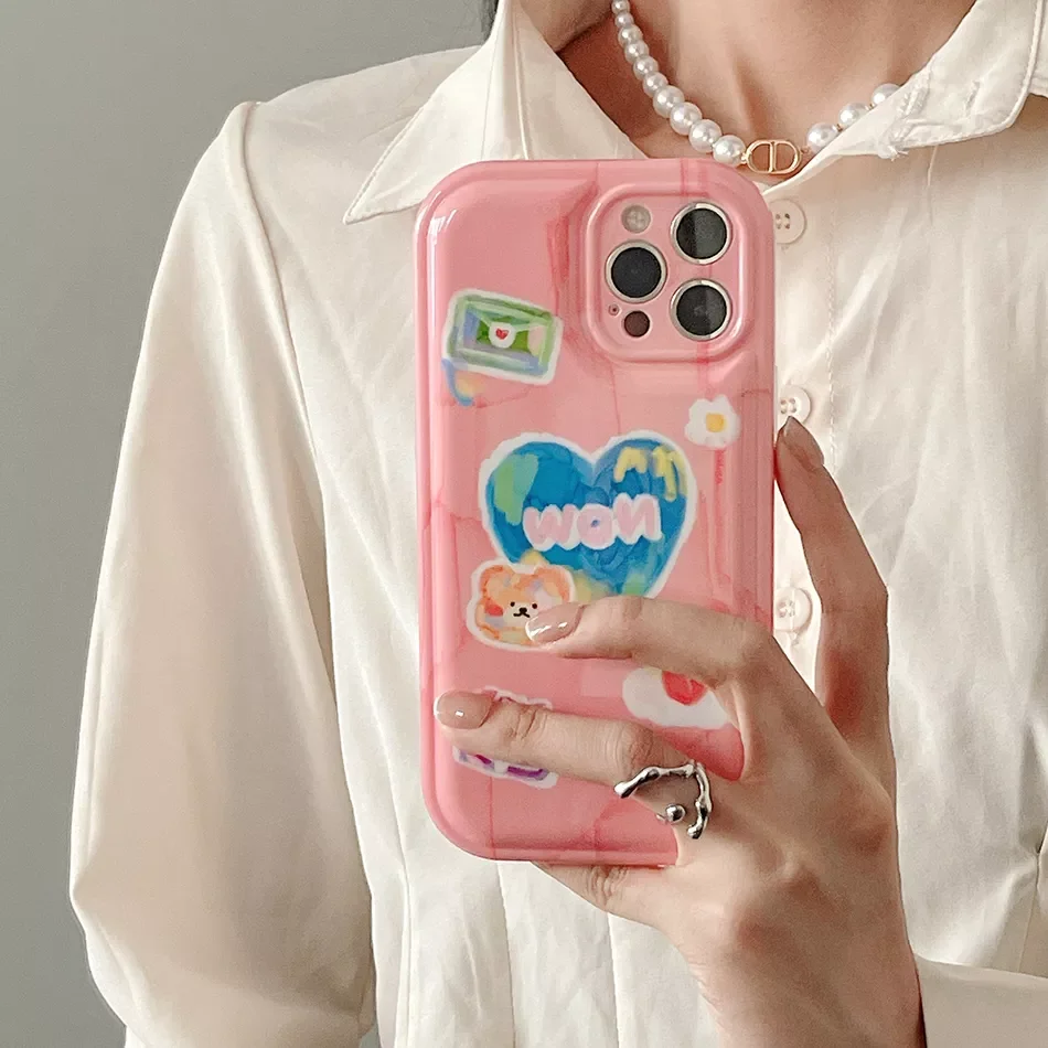 

iPhone 13 Case Foundation Blue Love Bear Phone Case For iPhone 11 12 Pro Max Xr XsMax Sair Cushion Decompress Soft TPU Cover