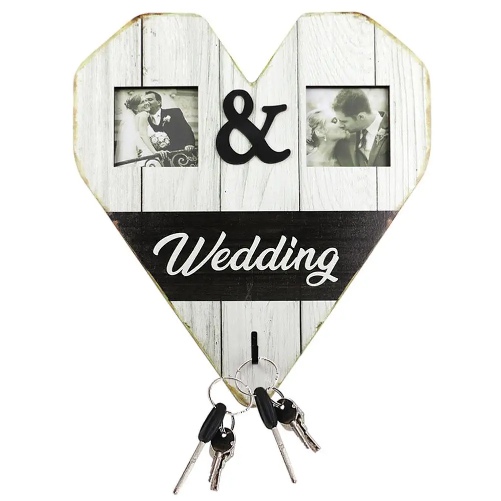 

Wooden Love-shaped Picture Frame With Key Hanging Romantic Unique Creative Anniversary Wedding Photo Frame
