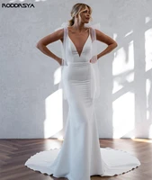 vestido de novia simple wedding dresses 2022 for women spaghetti strap deep v neck sleeveless backless mermaid bridal gown sexy