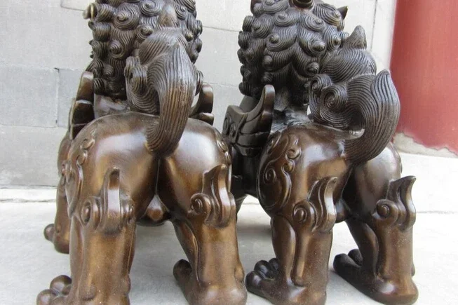 Высокая 10-дюймовая китайская королевская медная бронза фэн-шуй сглая дверь Foo Dog