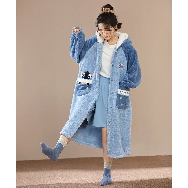 Women's pajamas winter coral fleece Sleepwear women's long robe nightgown women's winter loungewear