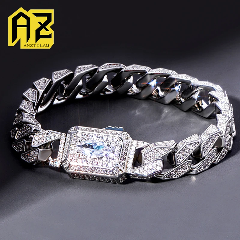 AZ 12mm Square Miami Cuban Chain Bracelet for Men Wolmen Iced Out Hip Hop Chain Jewelry Free Shipping