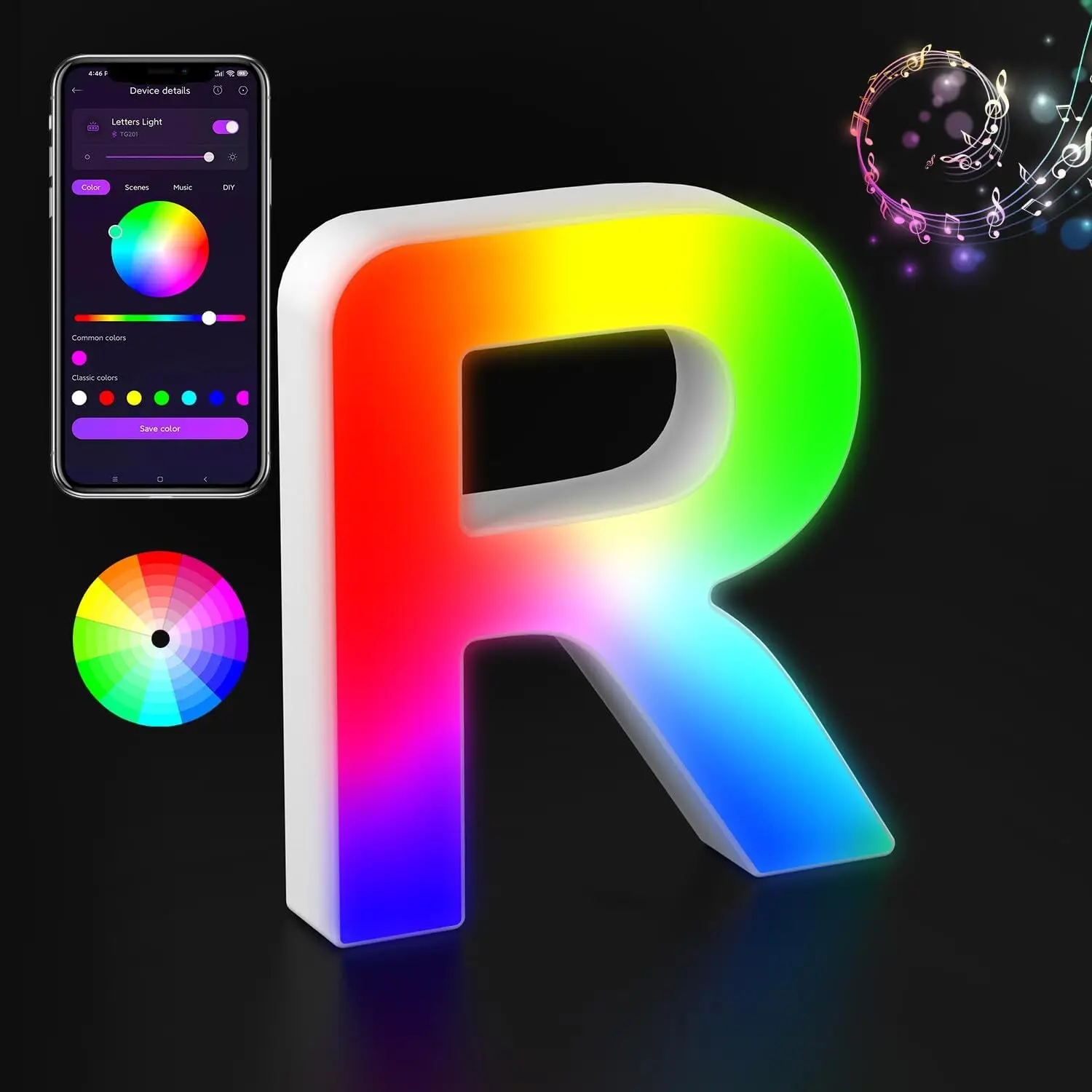 Радужный светодиодный ночник с буквами и синхронизацией музыки в современном