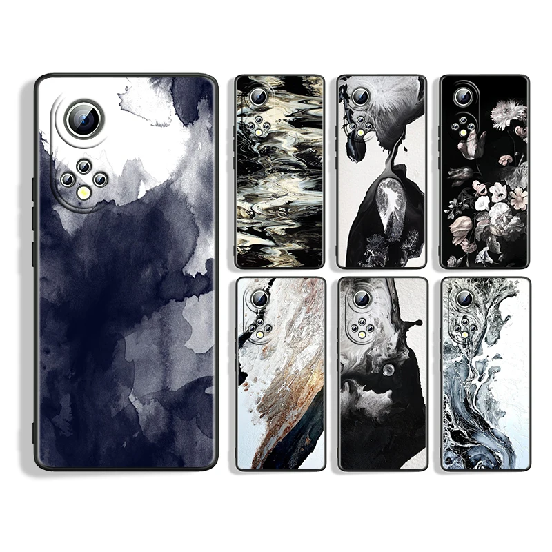 

Black white watercolor textures Silicone Cover For Honor 60 50 SE 30 3i 20 20S 10 10i 10X 9X 8X 8A 7A Pro Lite Phone Case Coque