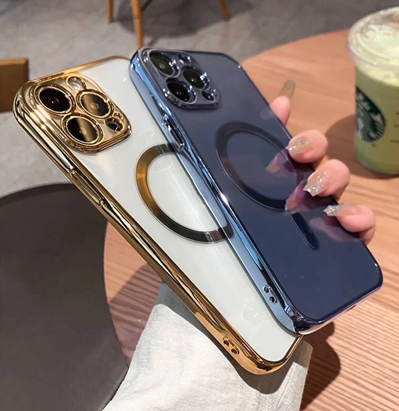 Luxury Magsafe Wireless Charging Cover for iPhone 14 13 12 11 Pro Max X XR XS 8 Plus Elegant Plating Clear Magnetic Case