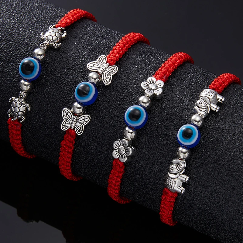 

Handmade Braided Rope Evil Eye Bracelet For Women Men Lucky Antique Silver Animals String Bracelets Adjustable Weave Chains Gift