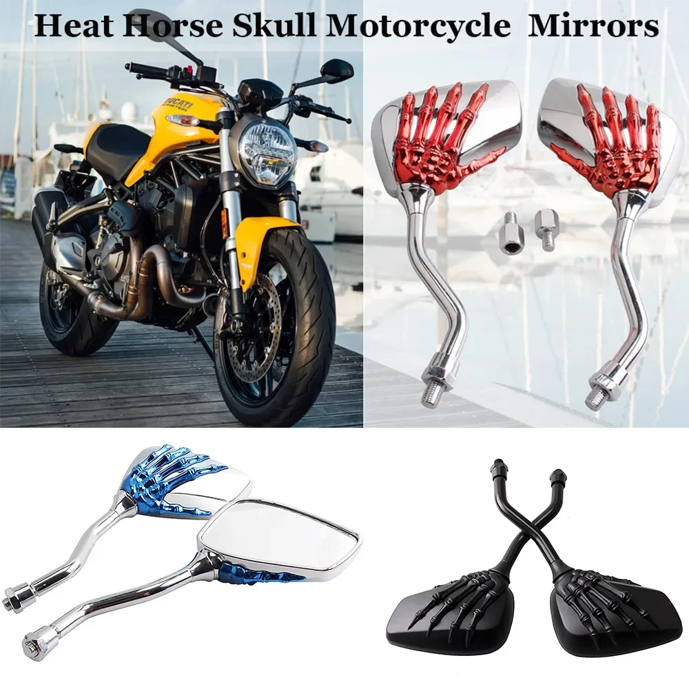 

Pair Universal Motorcycle Scooter Chrome High Definition Skeleton Hands Claw Side Rear View Mirrors for Motorbike E-Bikes